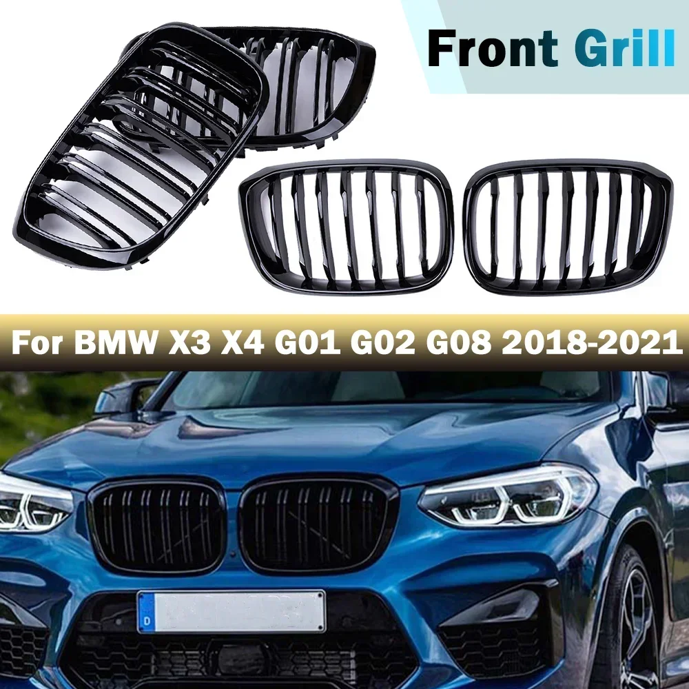 

High Quality Front Kidney Grille For BMW X3 X4 G01 G02 G08 2018 2019 2020 2021 Double Slat Glossy Black Racing Grill