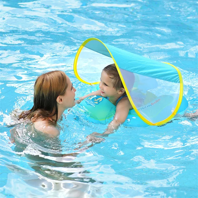 Baby Swimming Float with Sun Canopy Inflatable Infant Floating Swim Rings Kids Swim Pool Accessories Circle Bathing Summer Toys 3