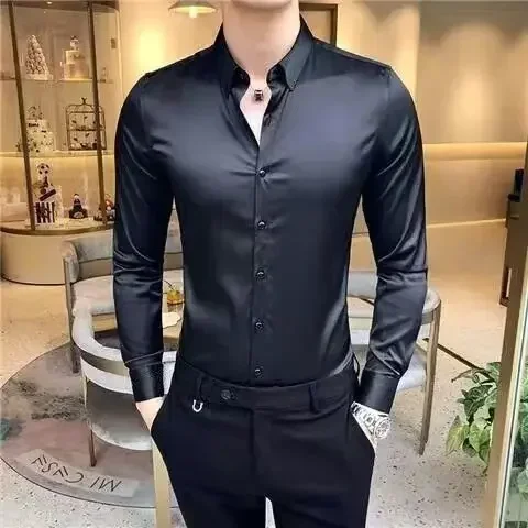 thumbnail image 1 of Camisas y blusas para hombre musculosas formales lisas para hombre ropa blanca para negocios regular genial original nueva en estilo coreano s xxl, 1 of 5