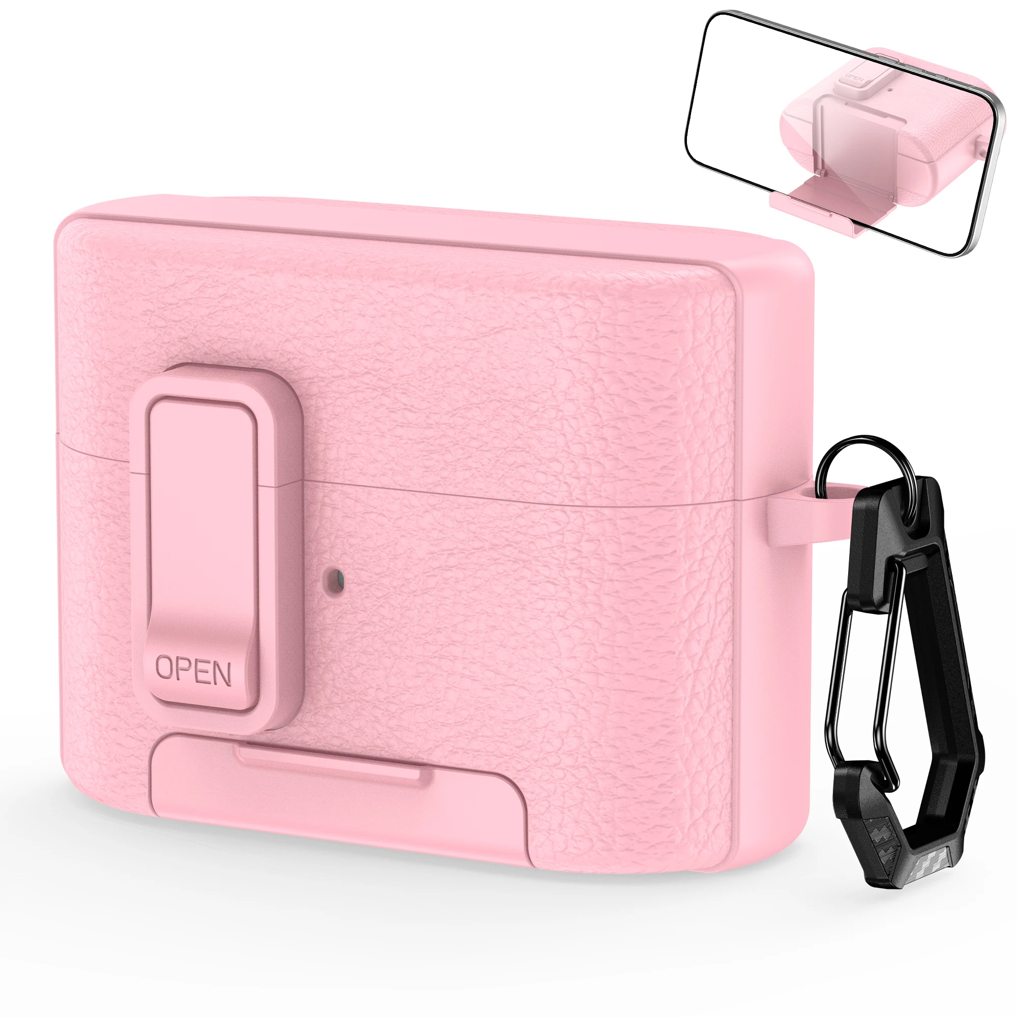 Premium Leather Texture Earphone Protective Case with Secure Lock and Invisible Stand