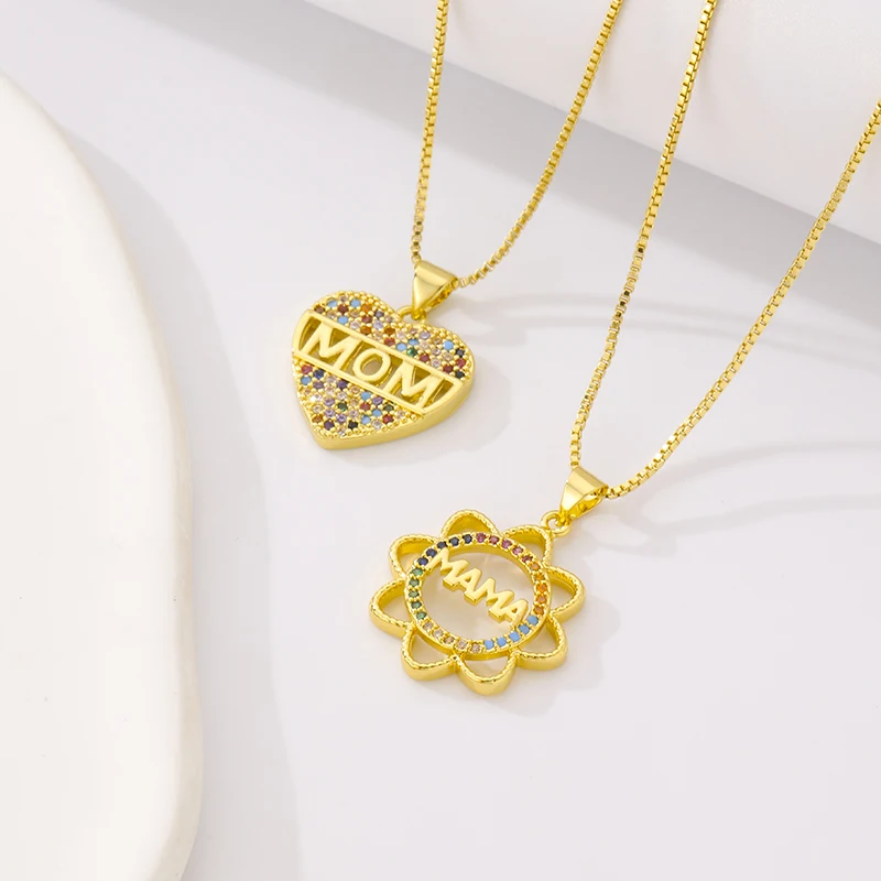 

Korean Fashion Mother Zircon Pendant Necklace Luxury Golden Hollow Heart Flower Mom Necklace Birthday Anniversary 2023 Jewelry