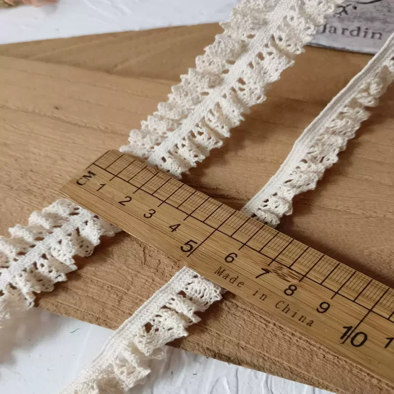 1 Yard Beige Pure Cotton Stretch Lace Lace Elastic Cotton Thread Hollow Clothing Decoration Doll Handmade Diy Accessories
