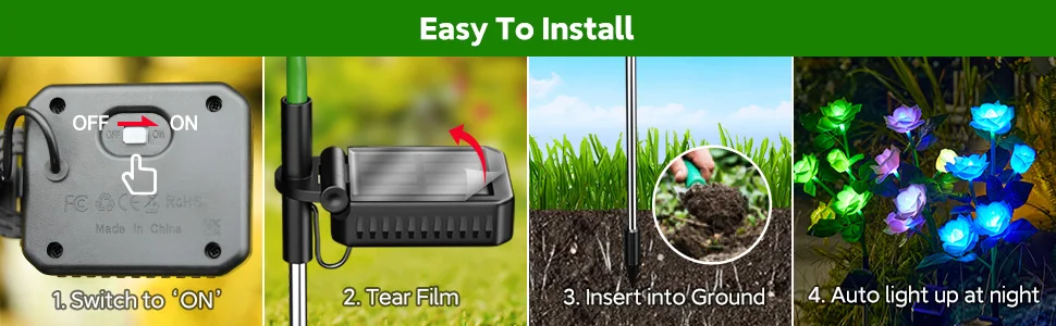 Description Picture 4 of itemSolar Garden Lights Outdoor Waterproof Decorative Solar Flower Light with 5 Roses 7 Color Changing for Patio Pathway Decoration