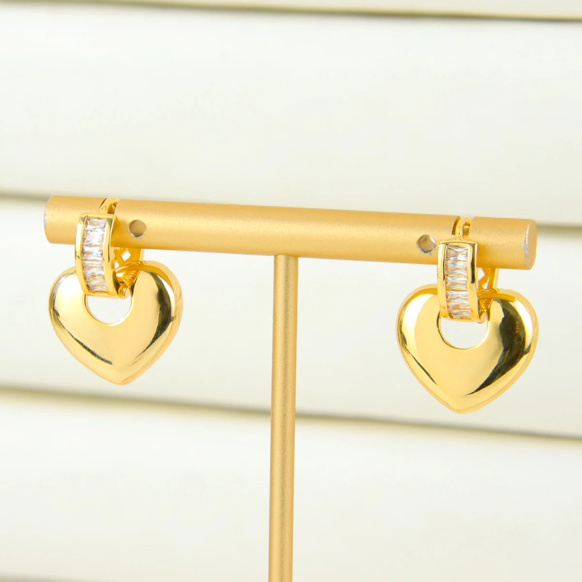 Luxus italienische Goldfarbe baumelnde Ohrringe 21 Karat vergoldet Mode Zirkon Tropfenohrring Dubai Frauen Event Hochzeit Schmuck – Detail 10
