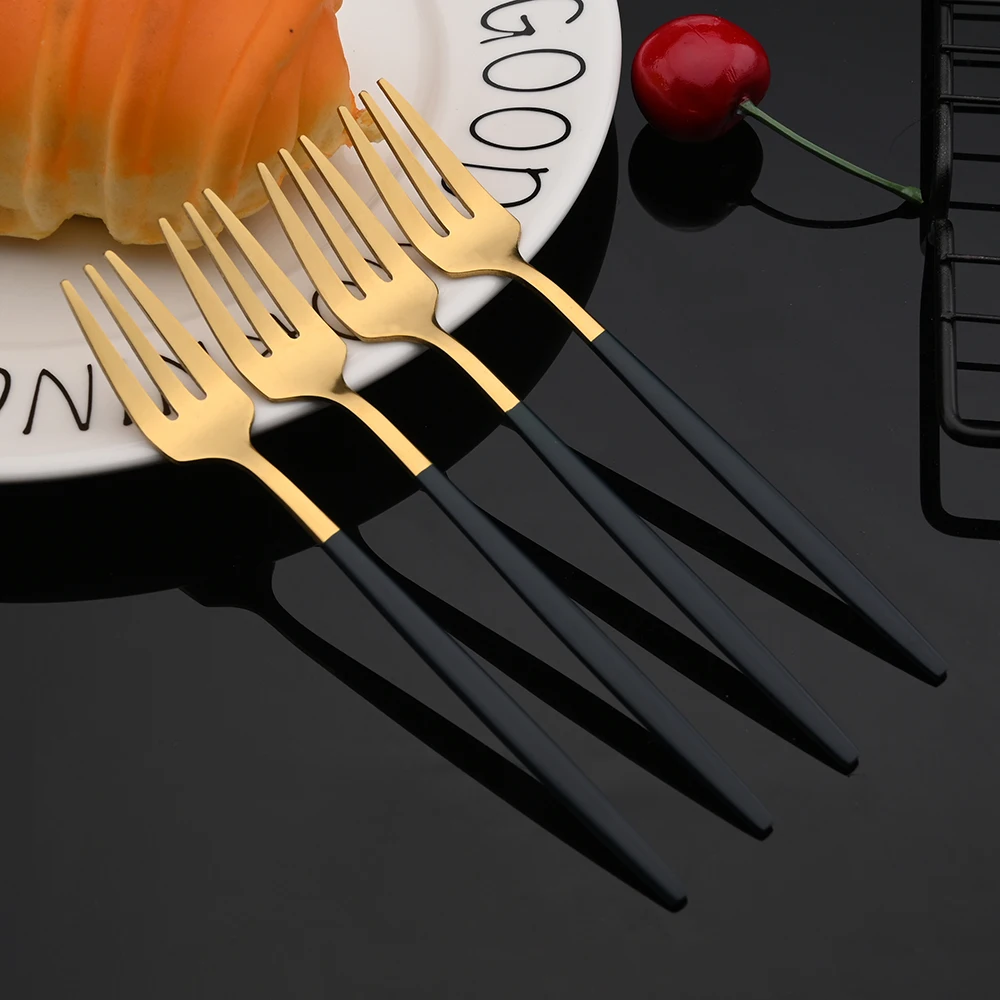 6pcs Dinnerware Set White Gold Cake Fruit Forks Cutlery Set Stainless Steel Flatware Mirror Home Snack Salad Fork Tableware