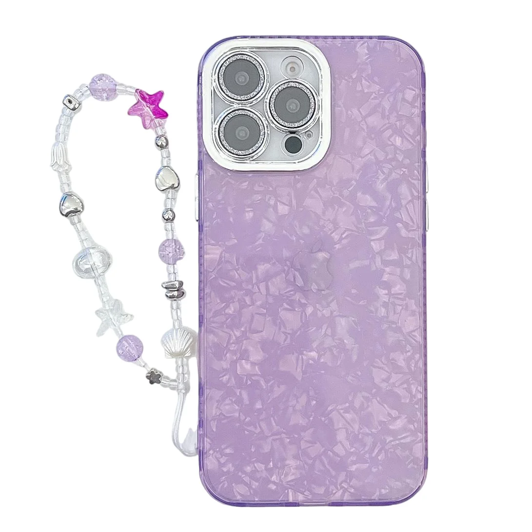 For Iphone 13 14 15 16 Pro Max Plus Samsung S23 S24 Plus Ultra Luxury Laser Shell Pattern Wrist Chain Phone Case Cover_voghion.com