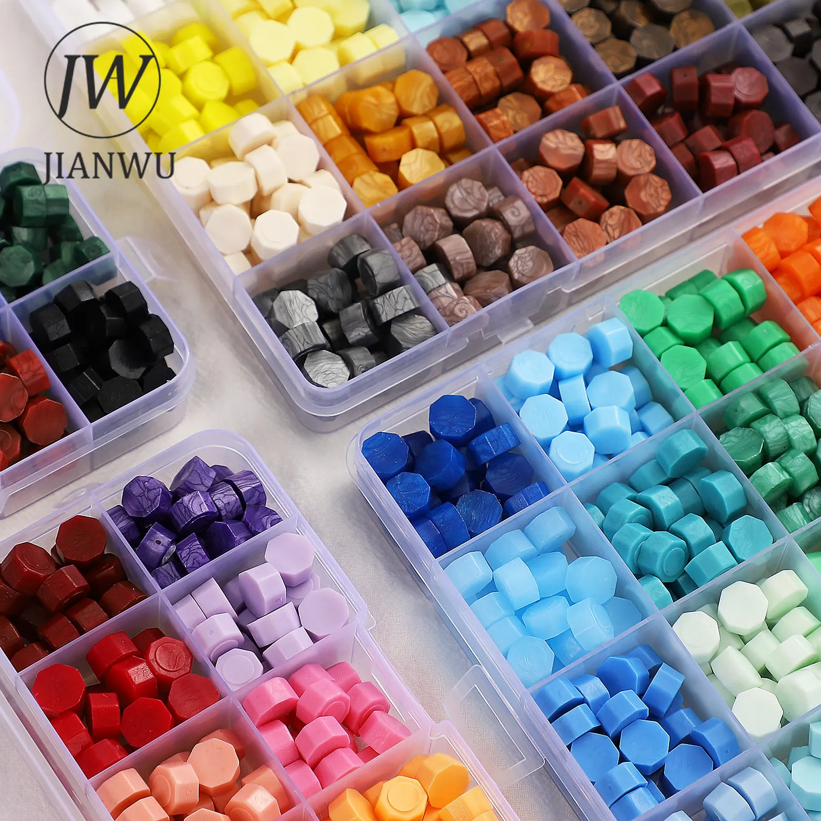 

JIANWU 24/15/10 Colors/Boxes Creative Copper Head Fire Paint Wax Particles DIY Handmade Wax Card Stamp Making Journal Stationery