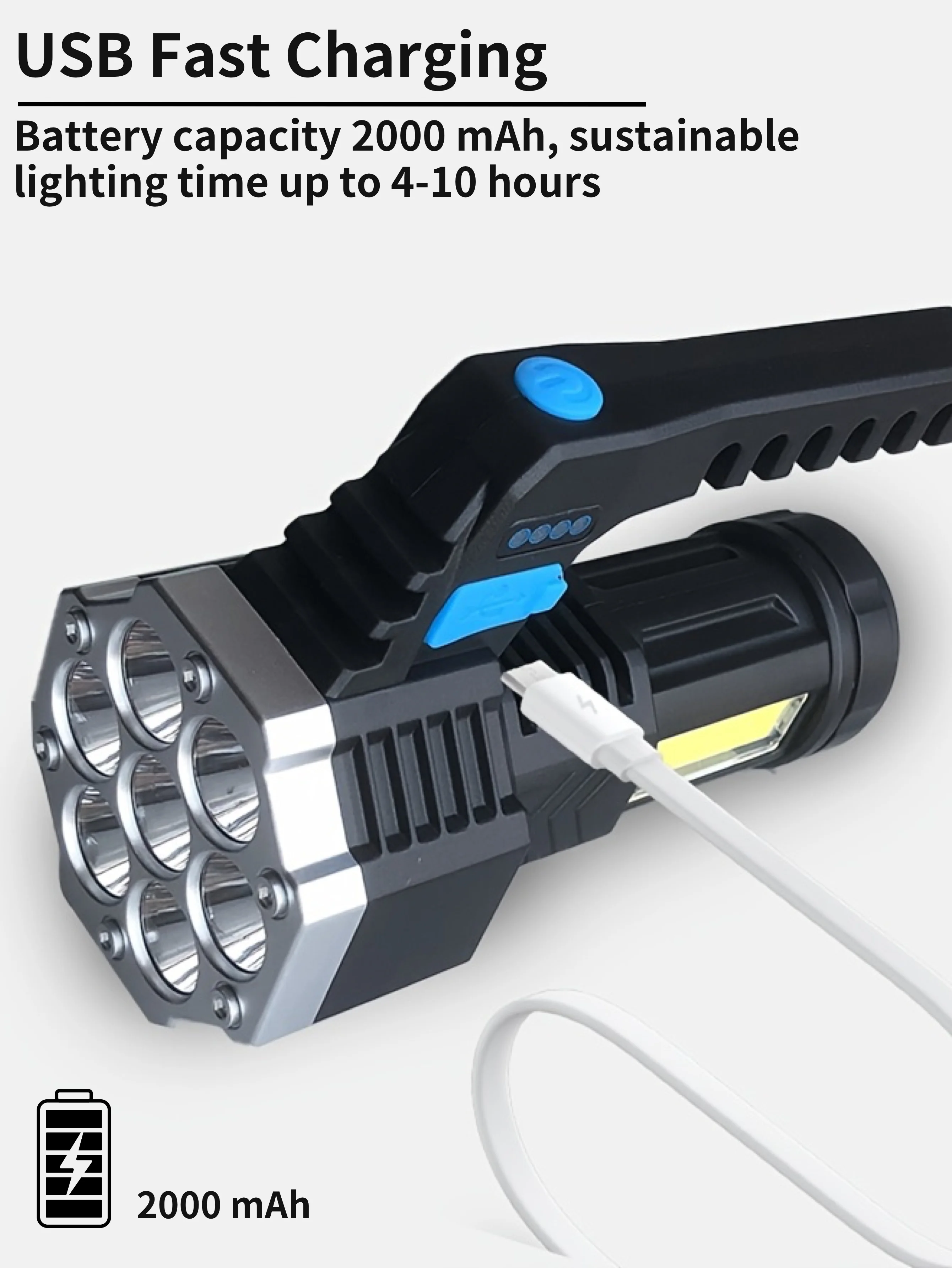 WARSUN DC828 Flashlight Dual Light Source Portable Searchlight USB Rechargeable 7 LED Beads 400LM Brightness For Outdoor