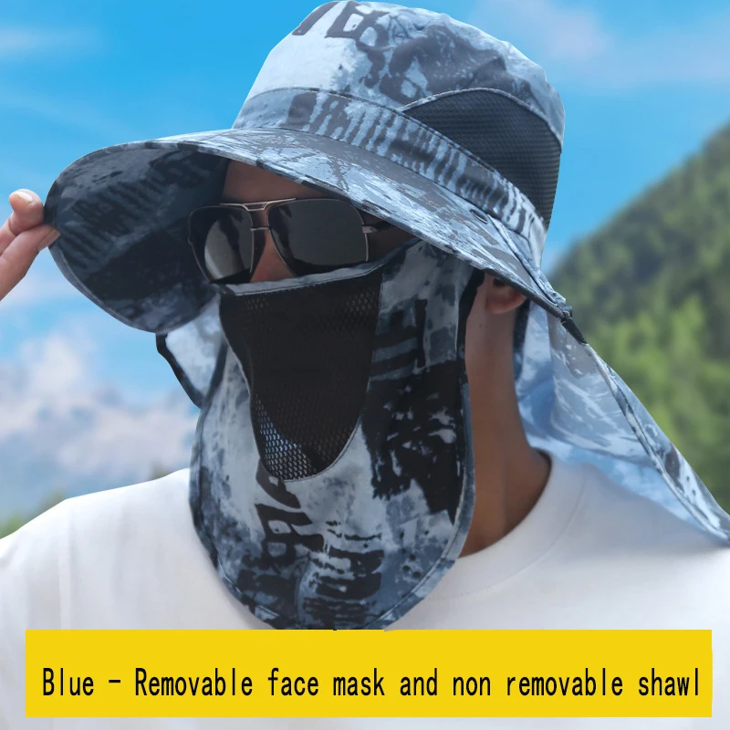 Tactical Man Summer Outdoor Shade Hat 58-60cm Face Mask Wide Brim Cap For Fishing Hunting Breathable Sunscreen Caps Unisex