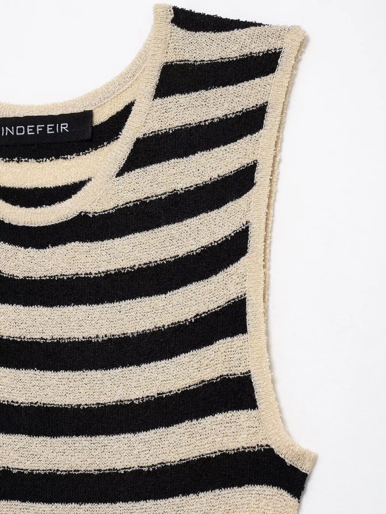 2025, Damenmode, vielseitig, gestreift, Rundhalsausschnitt, ärmellos, gestrickt, Midikleid, weiblich, elegant, hohe Taille, schlankes langes Kleid – Detail 8