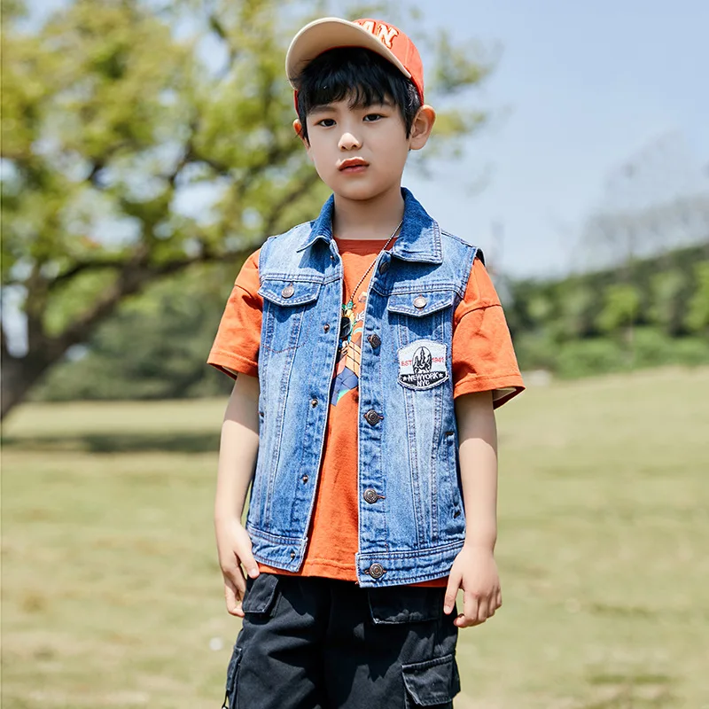 

Boys Girls Kids Coat Spring Autumn Baby Blue Children's Jackets,Teenagers Letter Denim Vest Kids Clothing Big Boys Fall Clothes