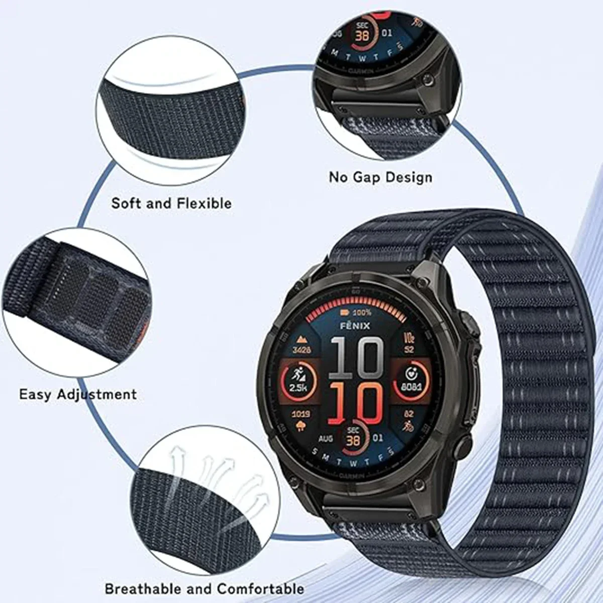 Enhanced Woven Nylon QuickFit Band - 22/26mm, Versatile Smartwatch Strap Bracelet