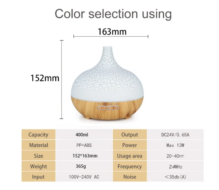 High Quality 400ml Aromatherapy Essential Oil Diffuser Wood Grain Remote Control Ultrasonic Air Humidifier with 7 Colors Light 3