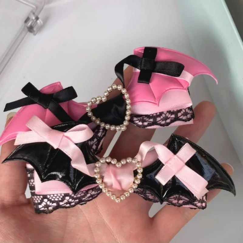 Lolita hair accessory Black Pink lace bow clip sweet girl hairpin Lolita hair accessory Black Pink lace bow clip sweet girl hairpin 