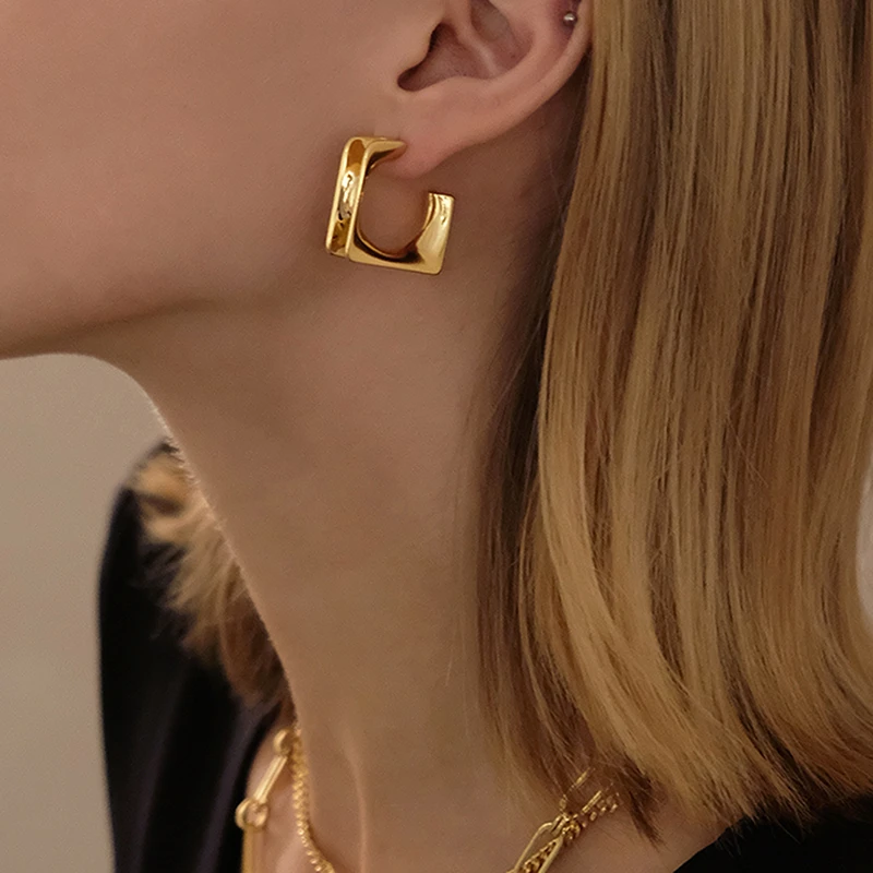 cuadrados minimalistas Retro para mujer, aretes irregulares, de moda de viento frío accesorios de apertura| | - AliExpress