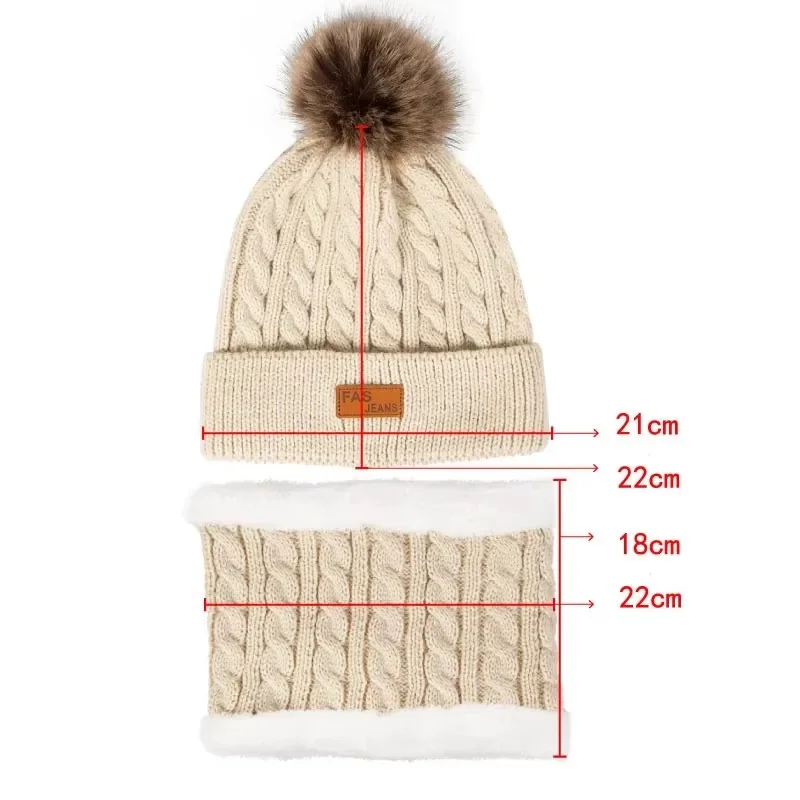 3Pcs Winter Knitted Hat Scarf Gloves Set for Children Solid Color Bonnet Cute Pompom Woolen Hats Warm Plush Scarves Accessories