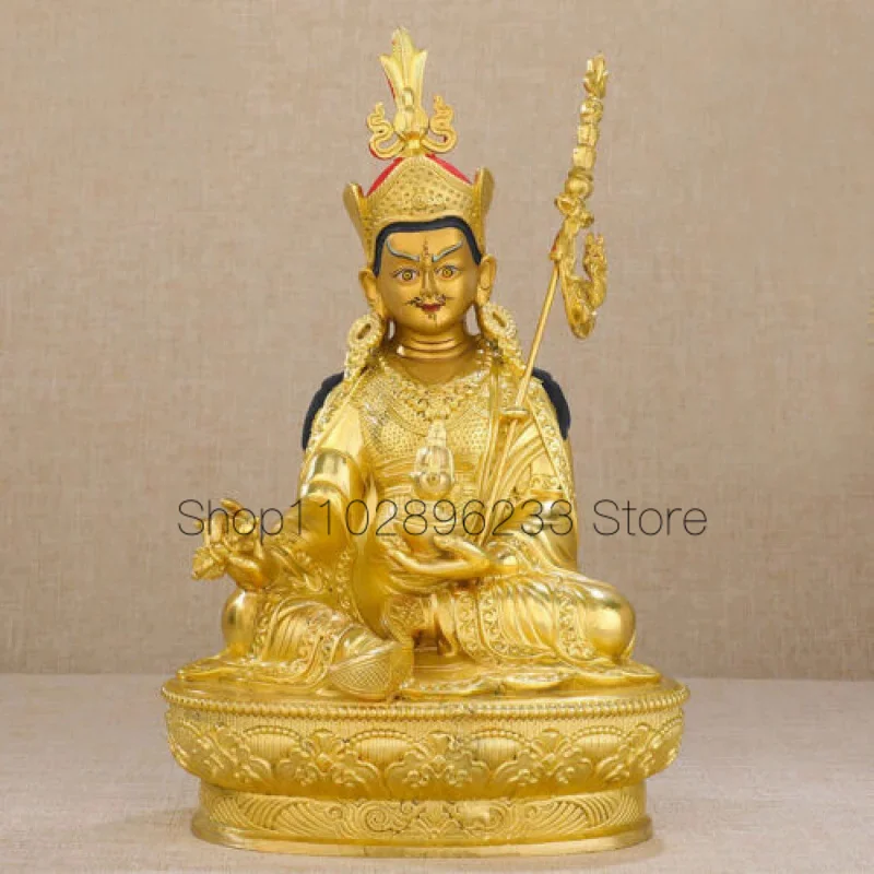 

Hand Painted Bronze Padmasamhava Buddha Statue Gilded Guanyin God of Wealth