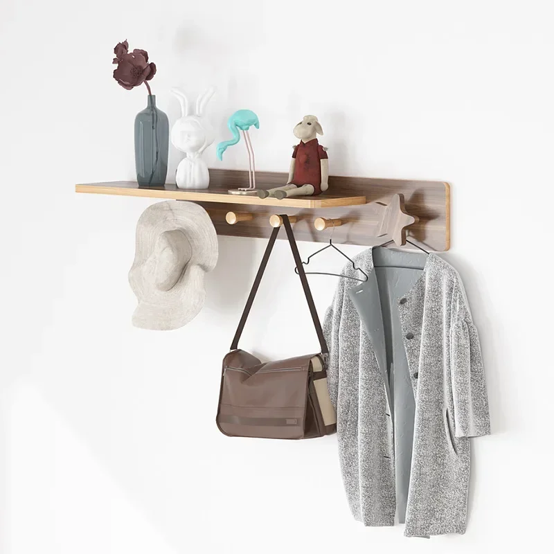 Multifunctional Coat Racks Wall Hook Wall Clothes Hanger Nordic Wooden Hook Door Back Room Entrance Shelving Coat Rack