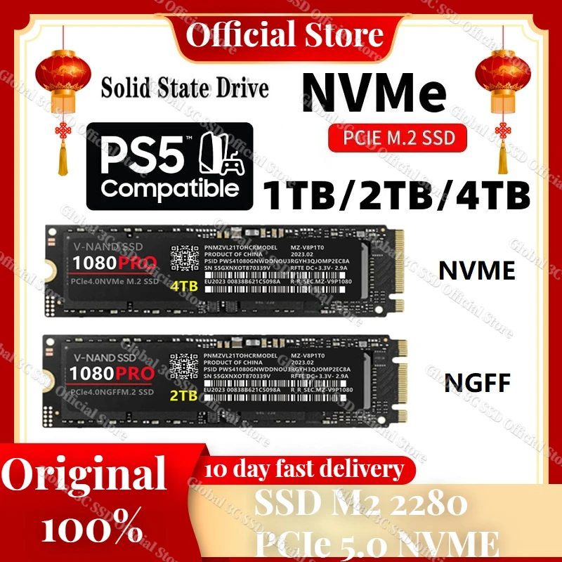 

Original 1080PRO 4TB SSD M2 2280 PCIe 5.0 NVME 4.0 1tb 2tb hard drive Read 13000MB/S Solid State Hard Disk 8TB for laptop/PC/PS5