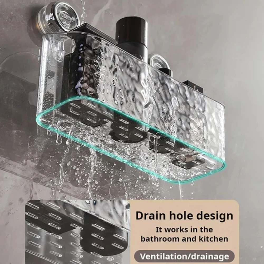 Glacier Pattern Shower Storage Rack Light Luxury Style Suction Cup Storage Basket Wall Mounted No Drilling for Home Bathroom