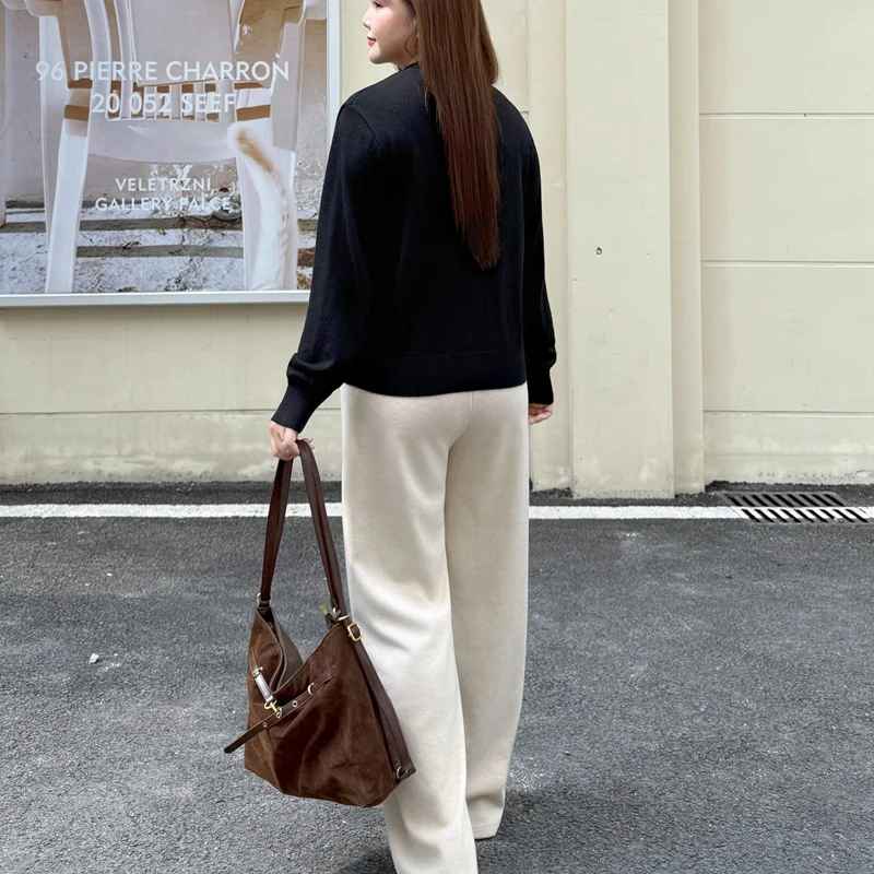 XXXXL Fashion Plus Size Women Sweaters Premium Fake Two Pieces Simple Wool Knitted Commuting Color Contrast Pullovers 9325