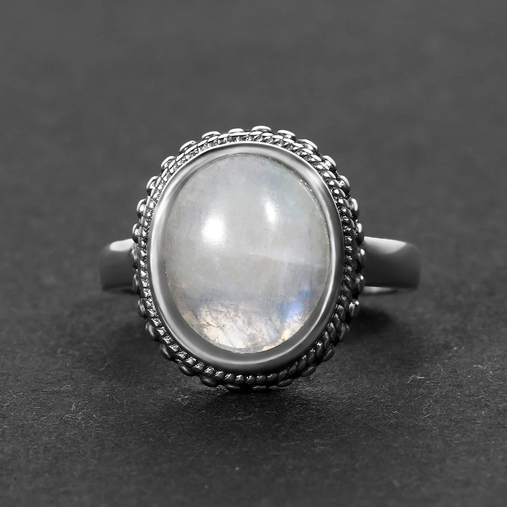 

Natural Oval Moonstone Rings 925 Sterling Silver Finger Ring for Women Anniversary Engagement Party Gift Fine Jewelry