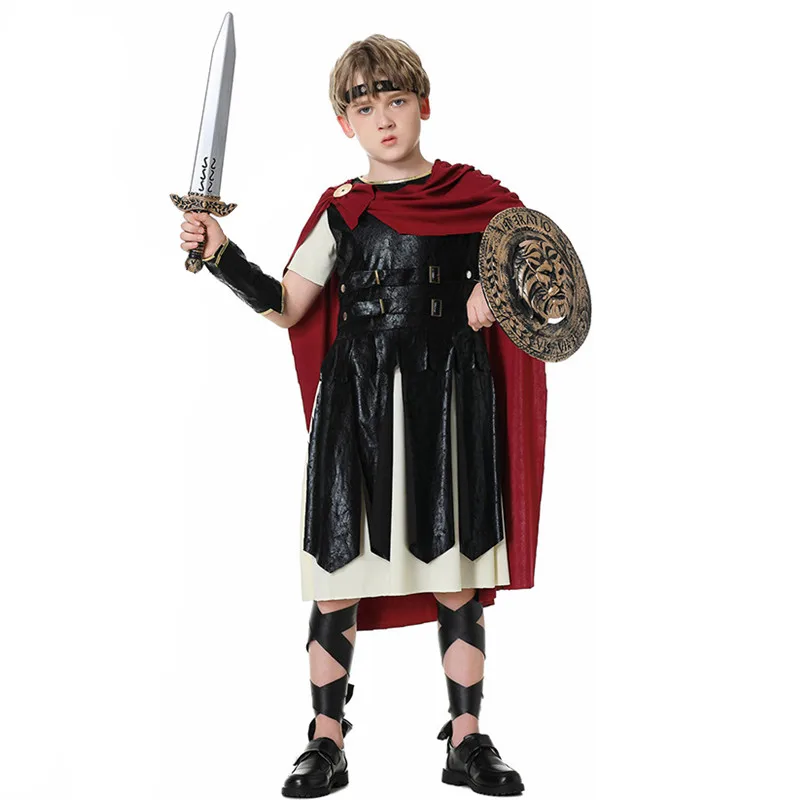 

Мальчики Хэллоуин Рыцарь-спутник гладиаторы костюмы Дети Римский Спартанский воин Косплей Карнавал Пурим парад фотоплатье