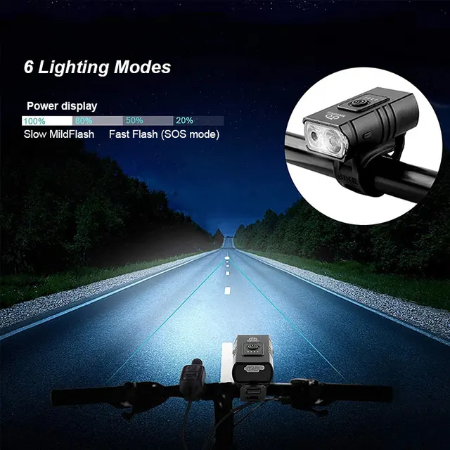 Bicycle Light T6 LED Front USB Rechargeable MTB Mountain Bicycle Lamp 1000LM Bike Headlight Flashlight Cycling Scooter tail 2