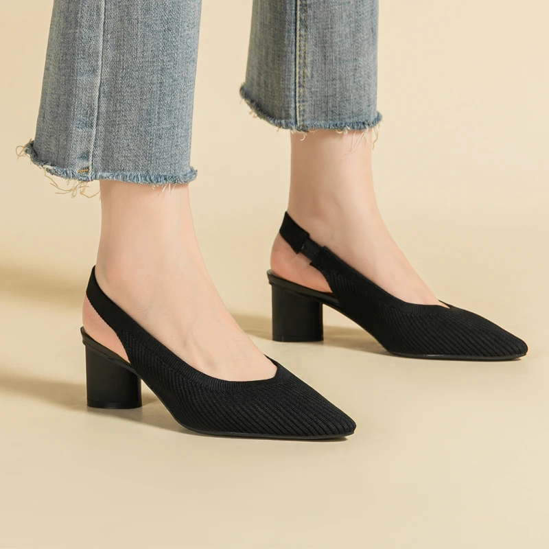 Summer Women High Heel Shoes Mesh Breathable Pointed Thin Heel Anti Slip