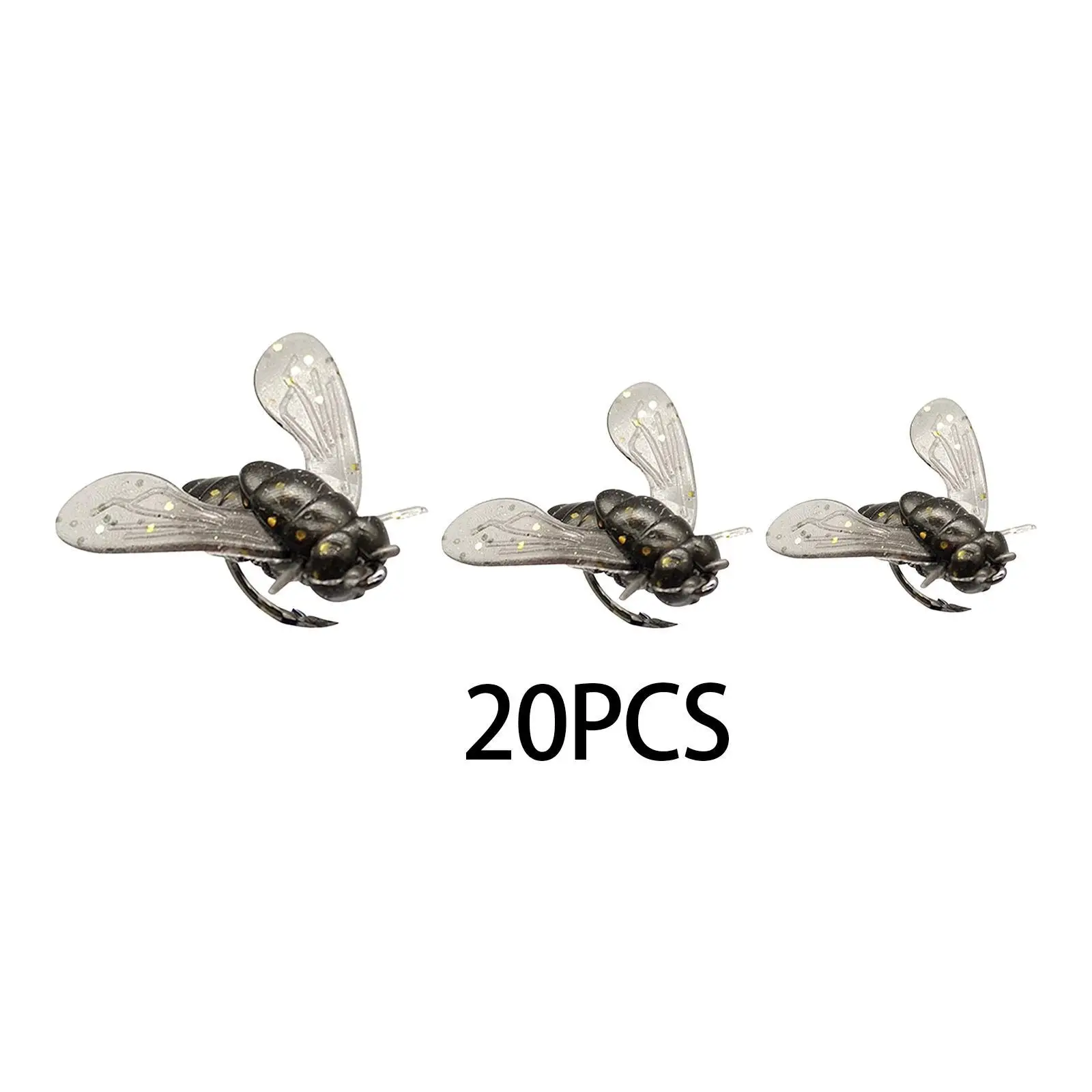 20x Fly Fishing Flies Simulation Fast Sinking Dry Baits Wet Nymph Fly Metal with Hook for Crappie Trout Snapper Bluegill Salmon