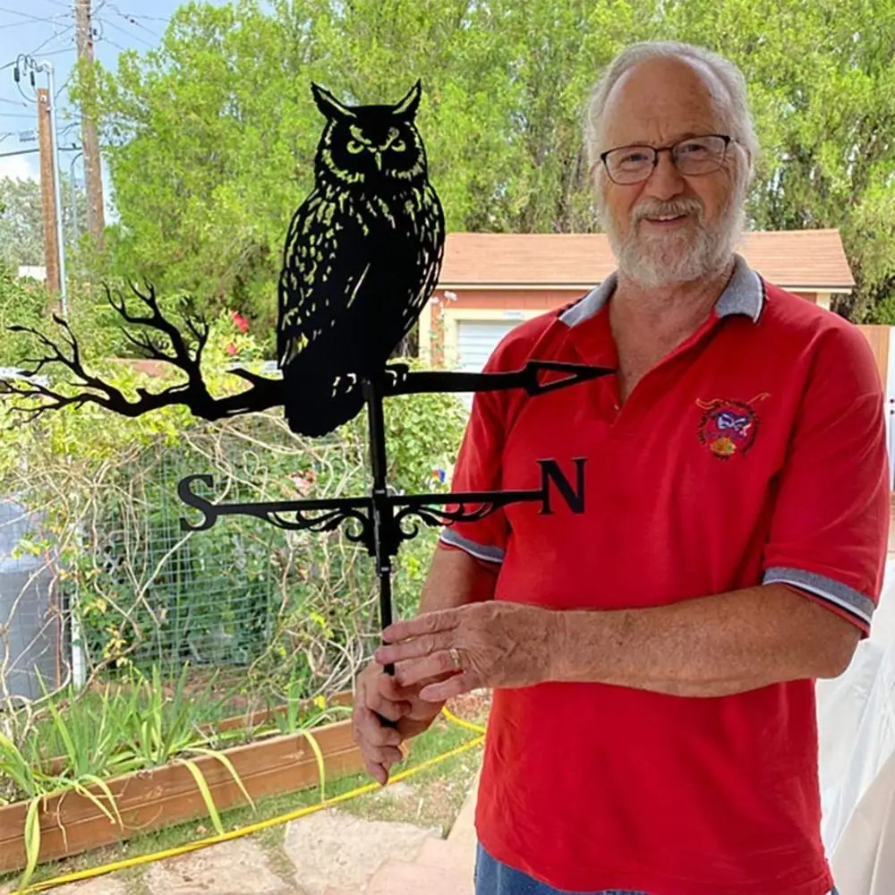 Creativity Owl Weather Vane Metal Roof Garden Decorations Wind Vane Black Outdoor Crafts Weathercock animal sculpture decorations garden art decor
