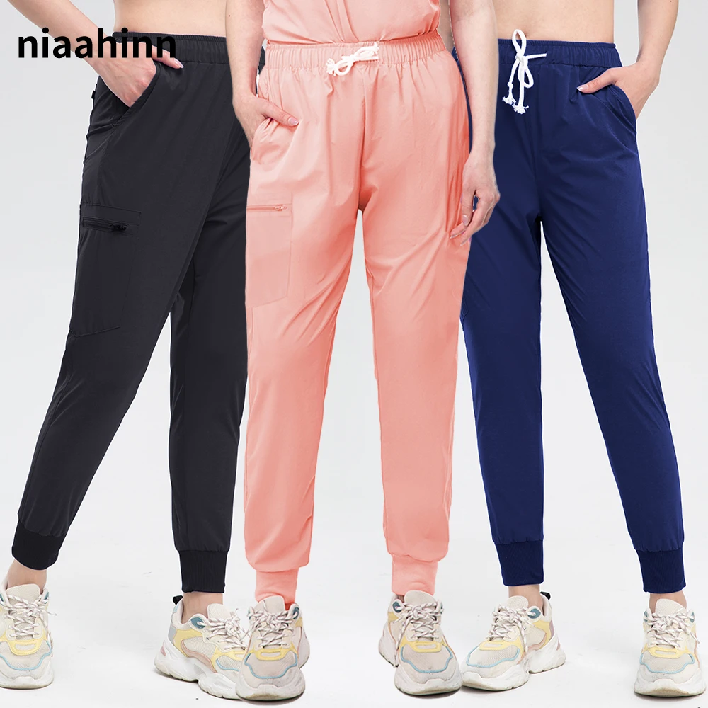 Scrubs Jogger Pants Medical Fabric Women Man Nurse Elastic Waist Joggers Pant Pet Veterinary No-stick Hair Work Pants medical scrubs jogger pants