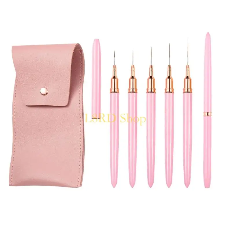 L8RD 5Pcs Art Liner Brushes Set Gel Polish Painting Design Brush Pen Set with Gold Handle for Pulling Lines