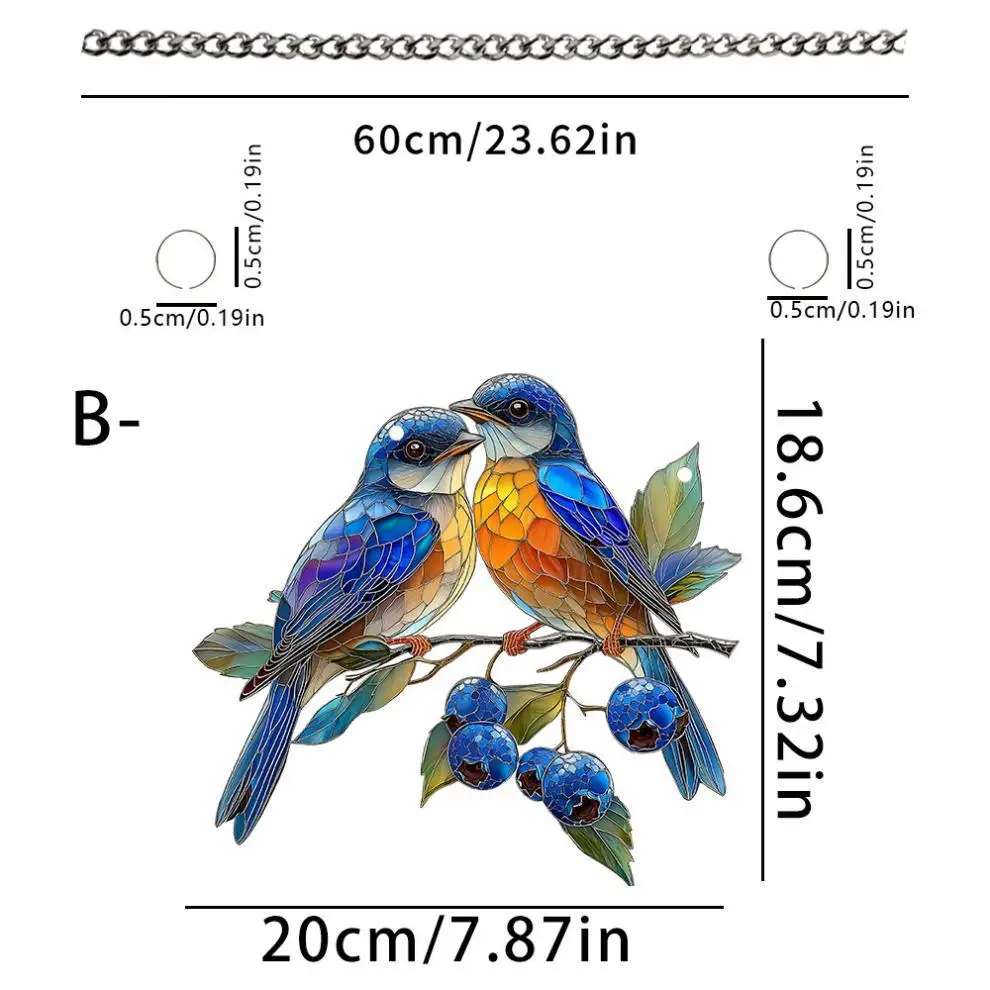 Blue Hummingbird Suncatcher 2D Acrylic Bird Wind Chime with Chain Hanging Pendant for Home & Garden Door Decoration 5