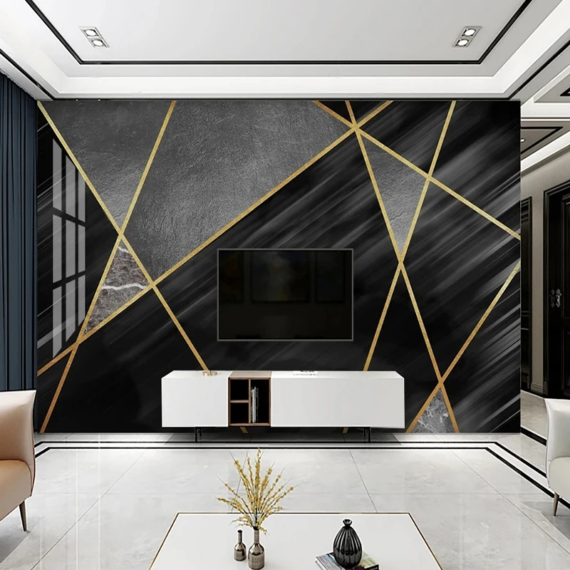 Photo Wallpaper Modern Black Marble Geometric Lines Pattern Mural Living Room Dining Room Home Decor Abstract Art 3D Wall Paing