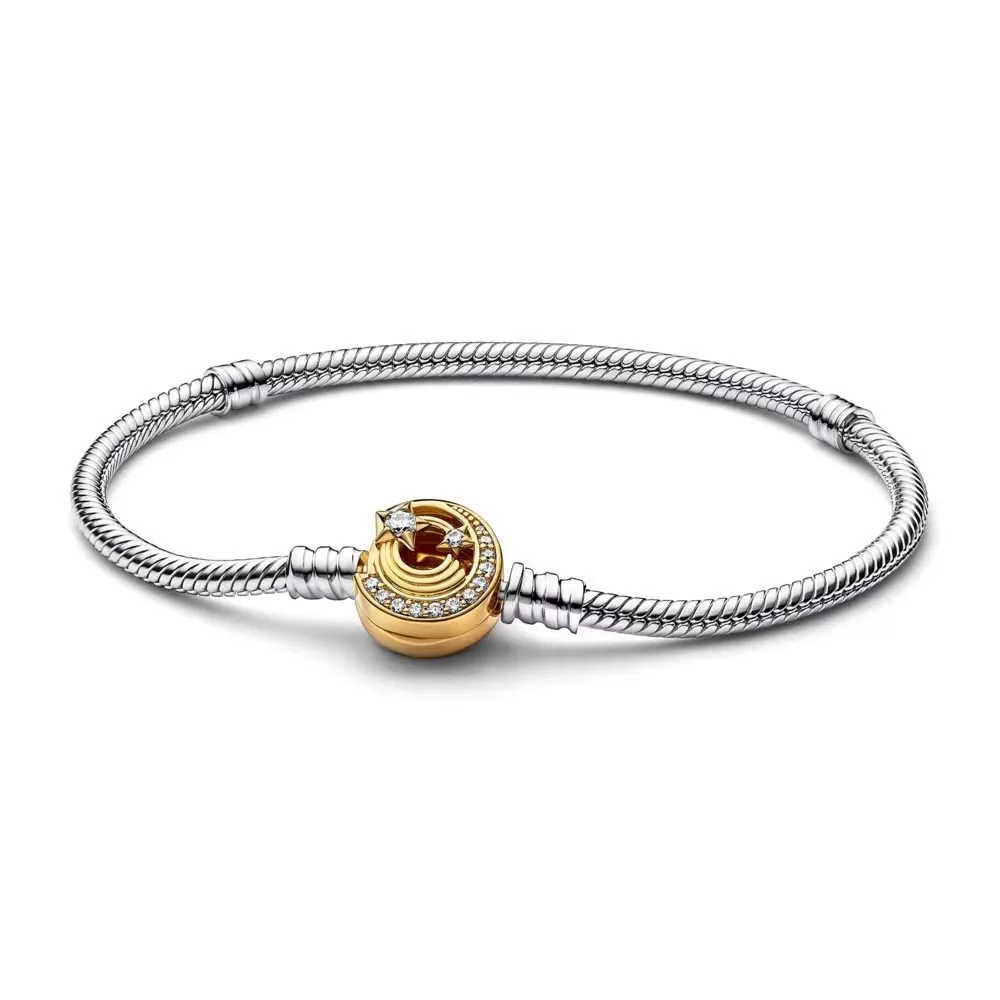 New 925 Sterling Silver O Chain Buckle Snake Bone Chain T Buckle Double Color Bracelet fit Original Charm Beads DIY Making