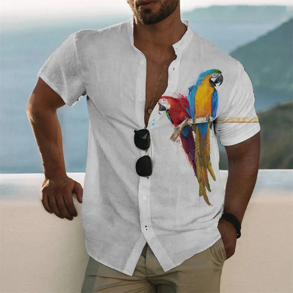 Summer hot selling men's short sleeved printed shirt, Hawaiian beach fashionable and comfortable fabric stand collar clothing