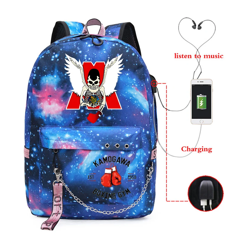 

Hajime No Ippo KGB Anime School Bag for Teenager Girls Women's Backpack Usb Port Girls School Bag Travel Rucksack Ladies Mochila