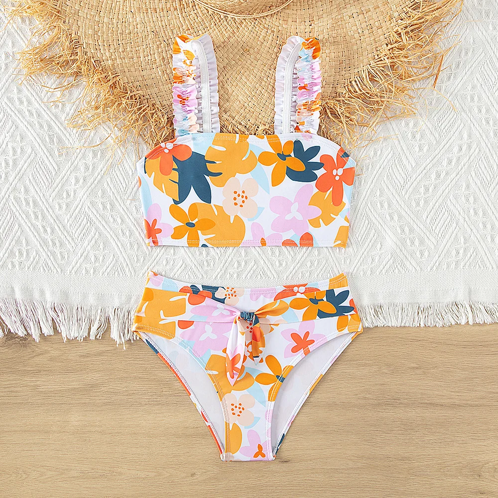 Summer Colorful Two Piece Girls Bikini Set 5-15 Year Teen Girl Swimsuit Bathing Suit Flower Printed Swimwear