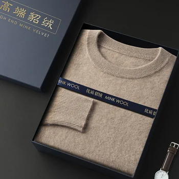 100% Mink Cashmere Sweater Women's Plus Size 5XL O-Neck Pullover Loose Knit Bottoming Shirt Long Sleeves Fat woman Solid Tops 1