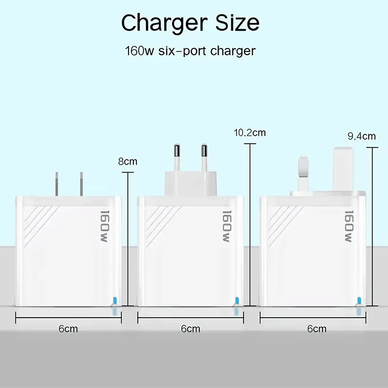 160W Multi Ports USB Type C Fast Charging Phone Charger Adapter 5