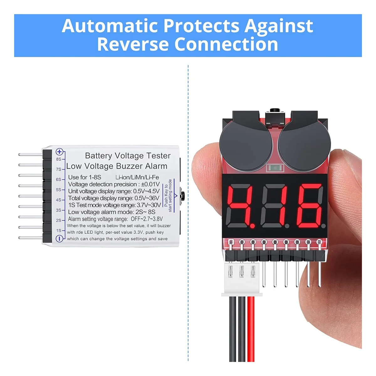A10I 5PCS 2 In1 1-8S 리포 배터리 전압 테스터, RC 저전압 버저 알람, 리포/리튬 이온 배터리 모니터 체커 테스터