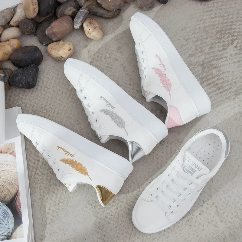 White Women Sneakers Shoes Fashion Summer Leafage Embroidery Casual Shoes Woman Soft Footwear Breathable Platform Sneakers