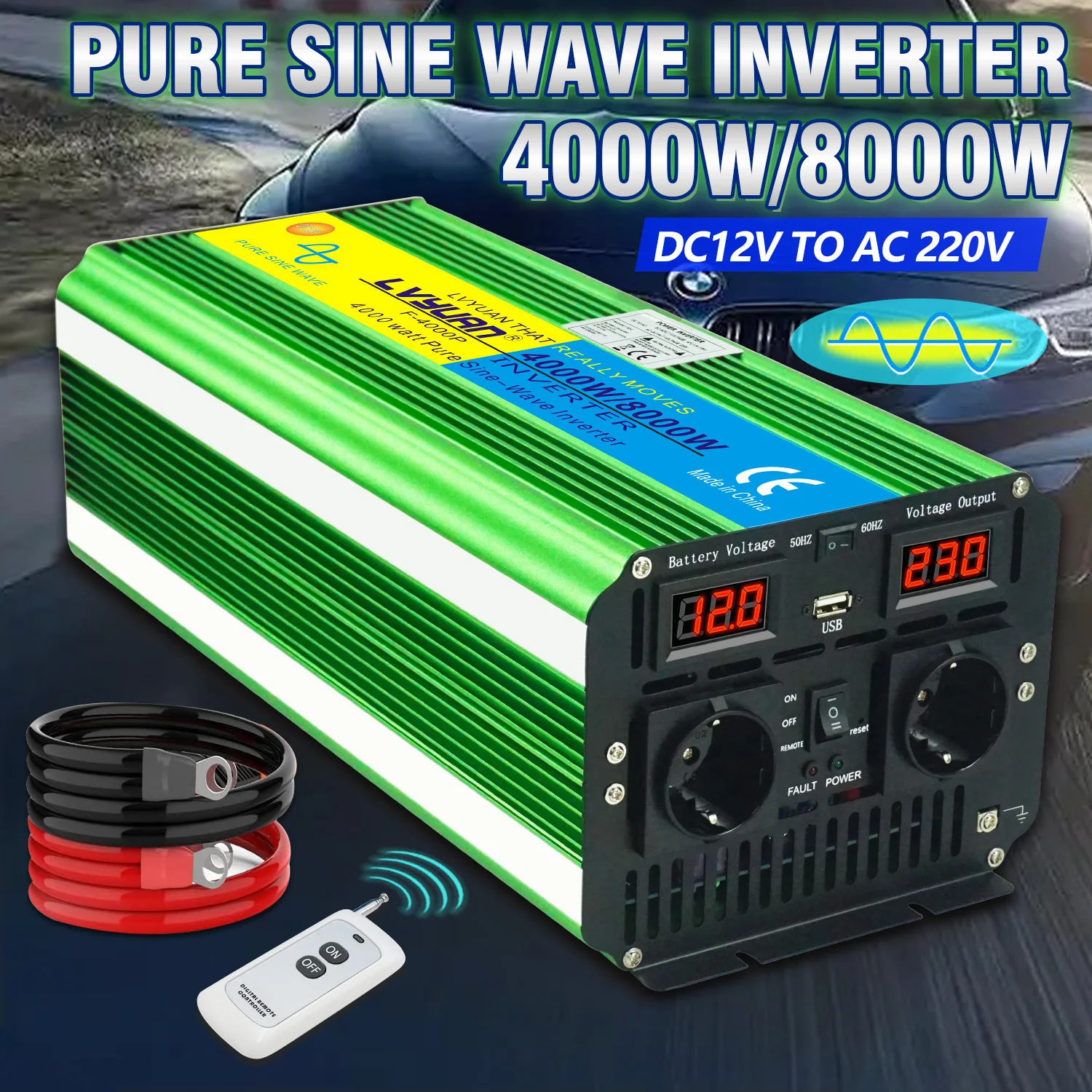Lvyuan Inverter Pure Sine Wave 12/24/48v 4000/8000w Car Solar Inversor Dual  Universal Sockets Led Display Power Inverter - Car Inverters - AliExpress