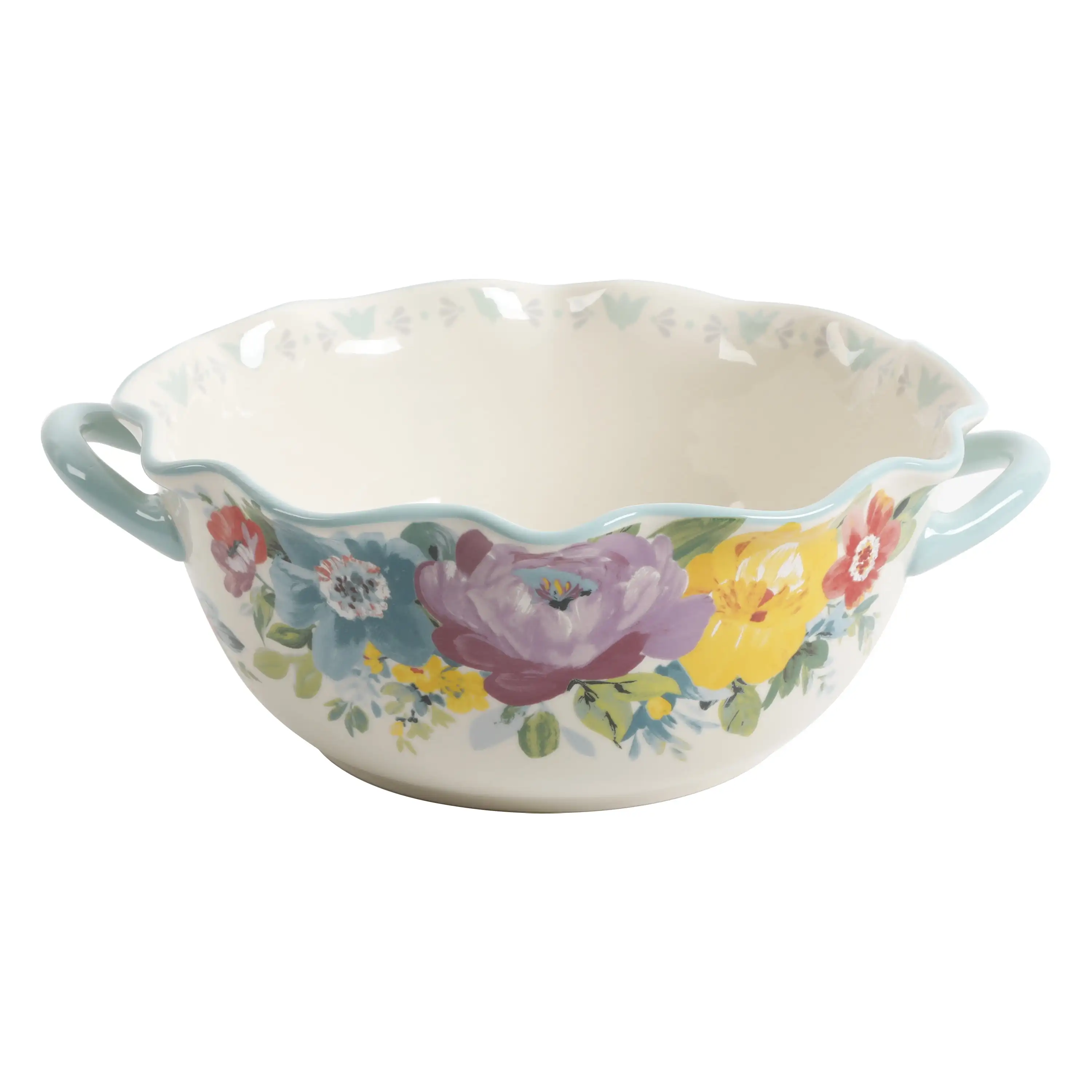 

Sweet Romance Blossom Ceramic 9.9-inch Serving Bowl with Handles