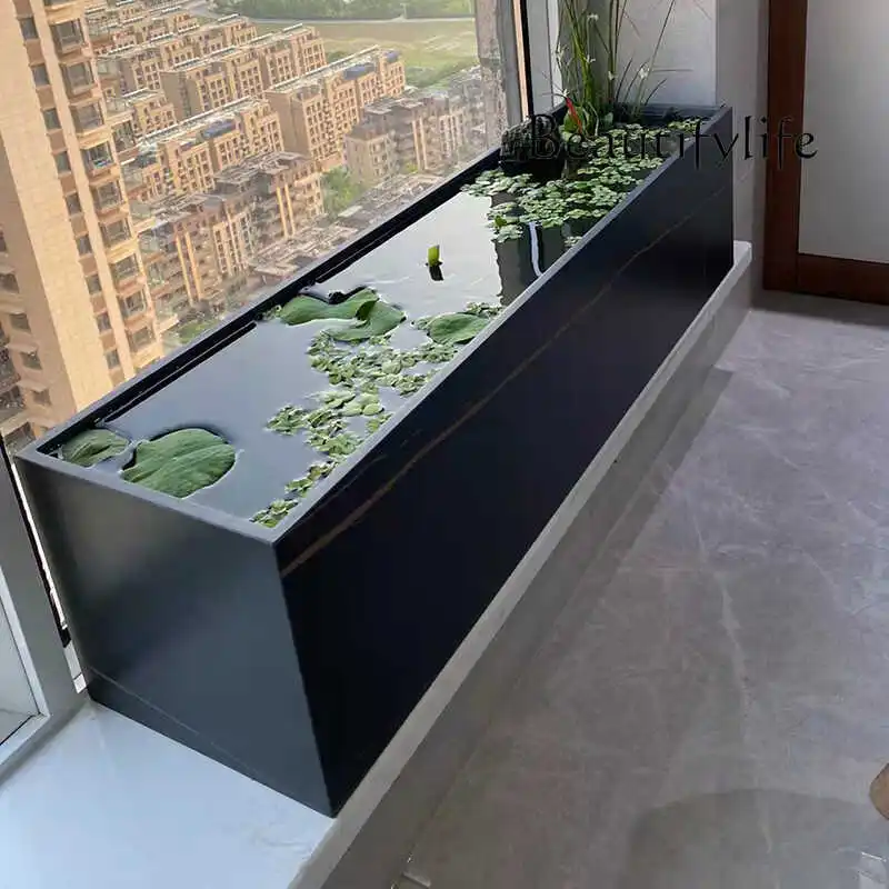 Rock slab fish tank flowing water, fish pond landscape water system landscaping altar custom outdoor sunscreen fish box