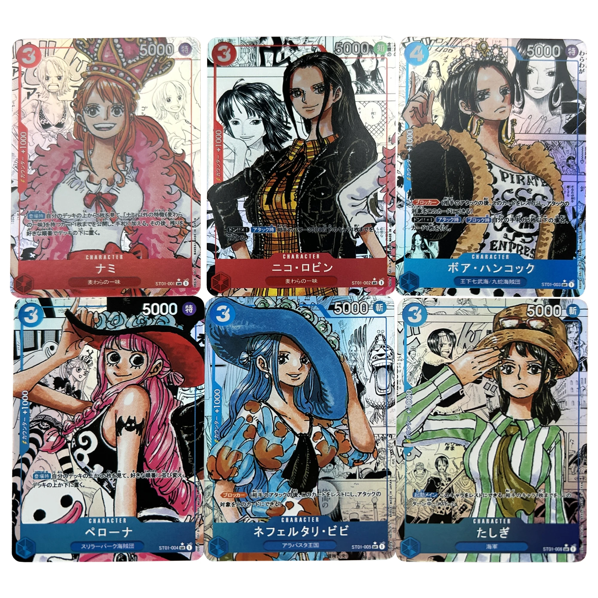 

6Pcs/set OPCG One Piece Nami Vivi Hancock Robin Perona Color Flash Card ACG Classic Game Anime Collection Cards Diy Gift Toys