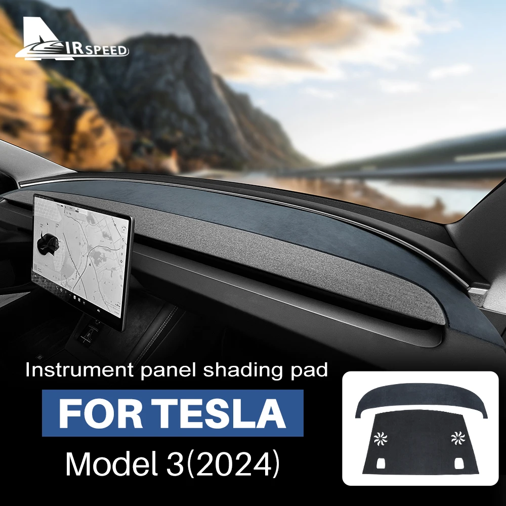 Top Flannel Dashboard Cover Pad for Tesla Model 3 Highland 2024-up Sunshade Protector Anti-UV Dash Mat Non-slip Car Accessories