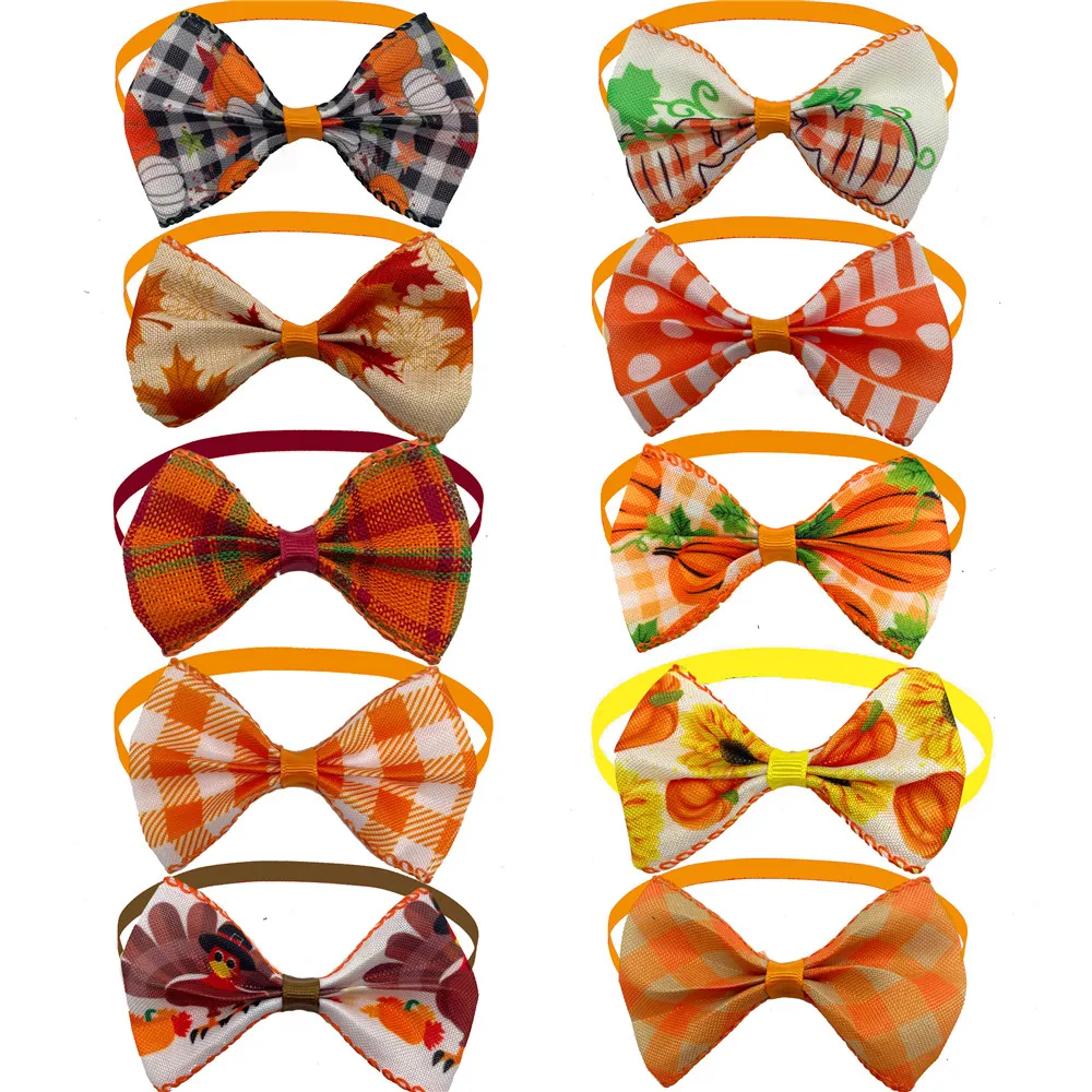 

50/100pcs Fall Thanksgiving Dog Bow Ties Collar for Dogs Cat Grooming Products Pet Dog Bow Tie Dog Accessories for Fall Bows