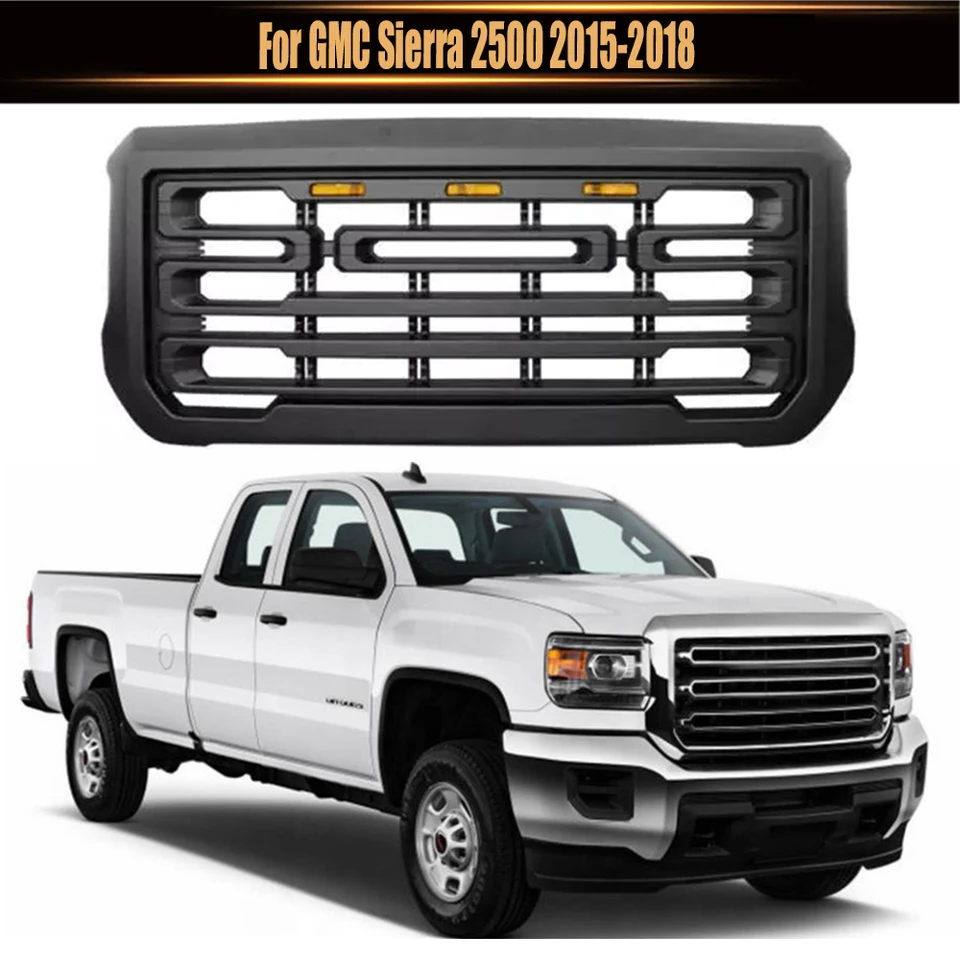 For GMC Sierra 2500 2015-2018 Car-Styling ABS High Quality Racing Grille  Front Upper Grill Bumper Mesh Hood Grills Matte Black